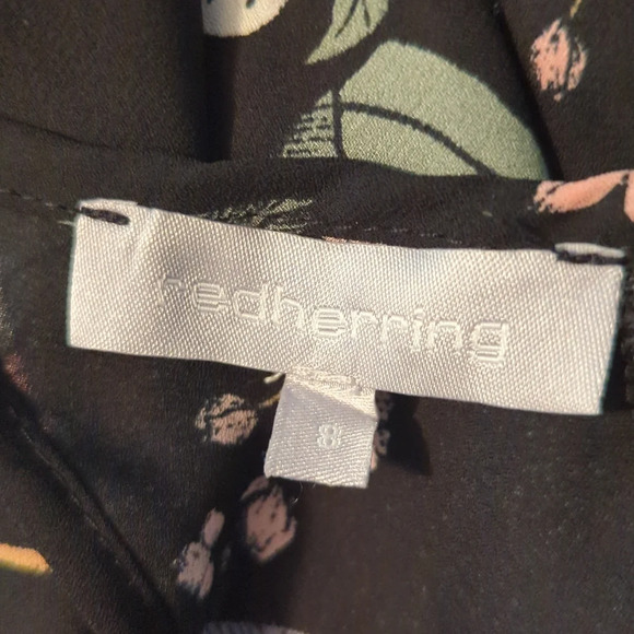 Red herring sz 8 Lined 1/2 Sleeve Floral A-Line Dress with Back Cut Out - Picture 9 of 9